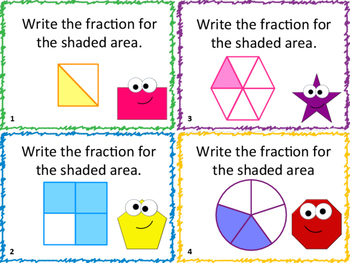 Preview of Back to School: Fraction Review Task Cards: 32 Cards (Grades 2-3)