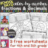 Back to School Fractions and Decimals Color By Number Free Worksheets