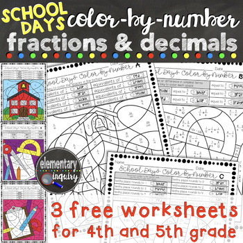 Preview of Back to School Fractions and Decimals Color By Number Free Worksheets