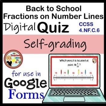 Preview of Back to School Fractions on a Number Line Google Forms Quiz Digital Fractions