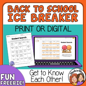 Preview of Back to School Freebie BINGO Ice Breaker Student Search Print or Digital Google