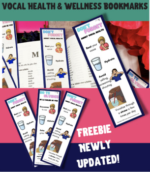 Preview of Back to School Freebie Vocal Health Bookmarks for Speech Therapy