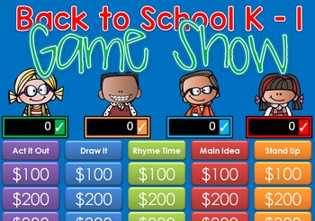 Preview of Back to School Jeopardy Style Game Show - BTS - K-1st Grade - Distance Learning