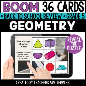 Preview of Back to School Geometry Puzzle Boom Cards Grade 5