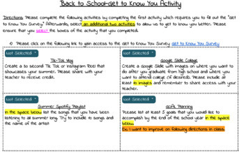 Preview of Back to School- Get to Know Me Activity Menu