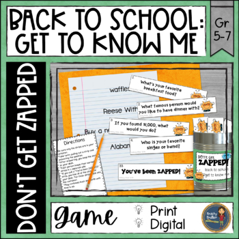 Preview of Back to School Activity All About Me Don't Get ZAPPED - Get to Know You Game