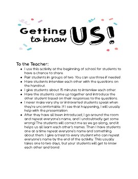 Back to School: Getting to Know Us! by Effortless Lessons by Beverly Ferree