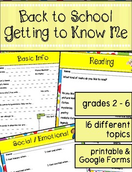 Back to School Activities: Getting to Know You - All About Me | TPT