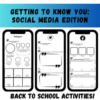 Preview of Back to School Getting to Know You Activities: Social Media Edition