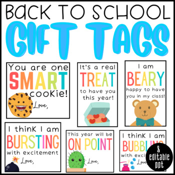 Preview of Back to School Gift Tags Editable Open House, Meet the Teacher Student Gift Tags