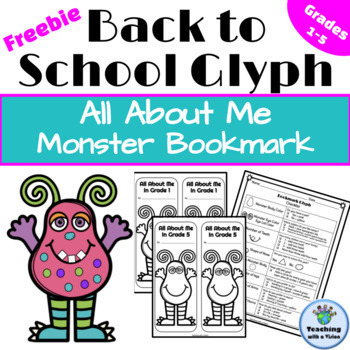 Back to School Glyph, All About Me, Monster Bookmark FREEBIE