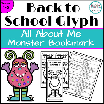 Preview of Back to School Glyph, All About Me, Monster Bookmark FREEBIE