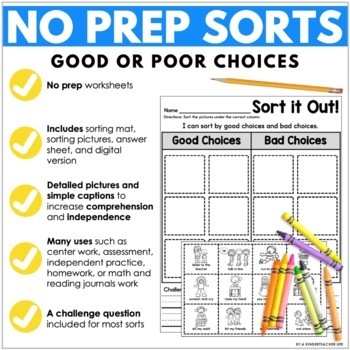 Good Choice Bad Choice Sort by A Kinderteacher Life | TpT