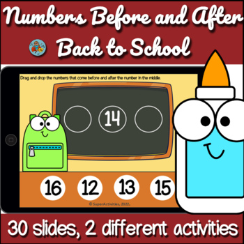 Preview of Back to School Google Slides, Before and After Numbers to 20, Digital Task Cards