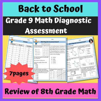 Preview of Back to School Grade 9 Math Diagnostic Assessment with KEYS |worksheets