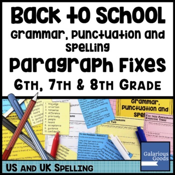 Preview of Back to School Grammar Punctuation and Spelling Paragraph Fixes