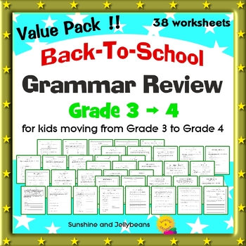 Preview of Back-to-School Grammar Review - Grade 3-4 : 38 worksheets - Print/Digital