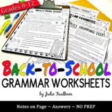 Back to School Grammar Worksheets, NO PREP, Middle and Hig