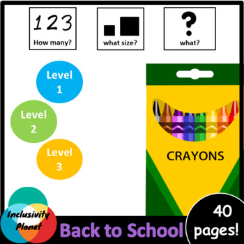 Preview of Back to School HOW MANY, WHAT SIZE, WHAT? Adapted book level 1, 2 and 3