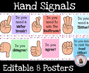 Preview of Back to School Hand Signal Posters EDITABLE