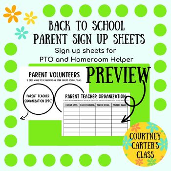 Preview of Back to School Homeroom Mom (Helper) and PTO Sign Up Sheets