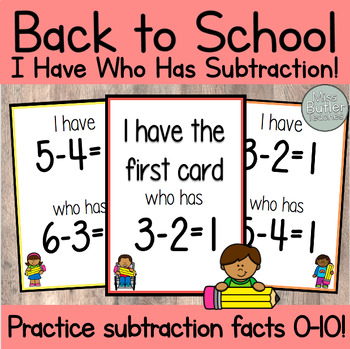Preview of Back to School I Have Who Has Game! Subtraction Facts 0-10