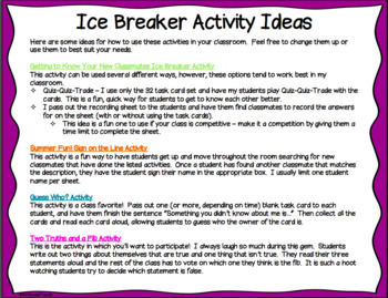 Back to School Ice Breaker Activities by 4th Grade Friends | TpT