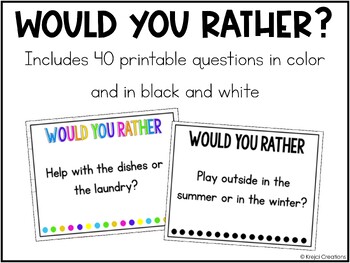 Back to School Ice Breaker Activity | Would You Rather by Krejci Creations