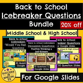 Preview of Back to School Icebreaker Questions Bundle Middle High School for Google Slides™