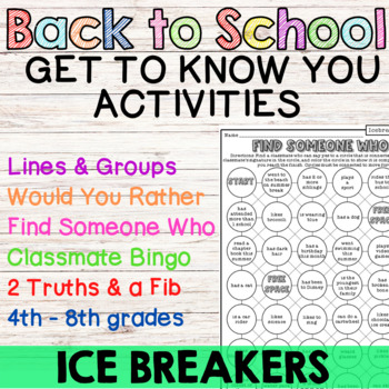 Back to School Icebreakers Get to Know You Activities First Day First Week