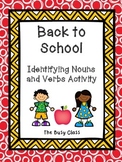 Back to School Identifying Nouns and Verbs Activity