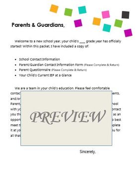 Preview of Back to School Information Packet - Special Education