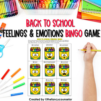 Preview of Back to School Interactive Bingo Game School Counseling Emotions Feelings