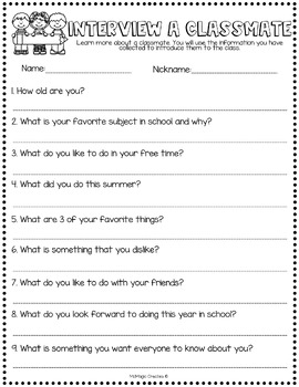 Back to School Interview a Classmate Get To Know You Activity | TPT