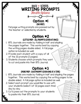 Back to School Journal & Writing Prompts - Full Page or Mini Book