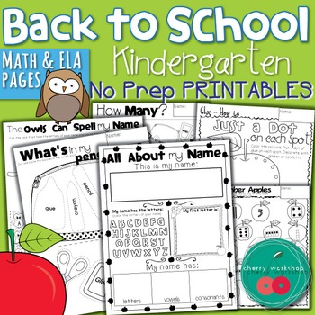 Preview of Back to School Kindergarten Activities - MATH, ELA and NAME No Prep