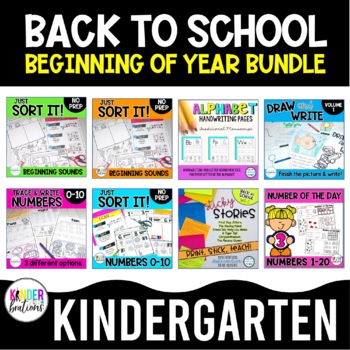 Preview of Back to School Kindergarten BUNDLE | Math & Literacy Centers & Activities