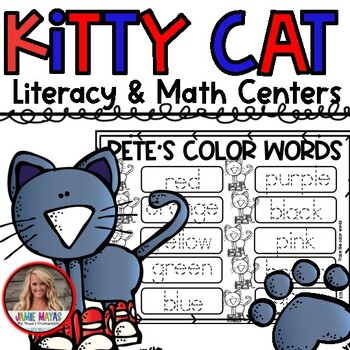 Preview of Back to School Kindergarten Kitty Cat Math & Literacy Centers