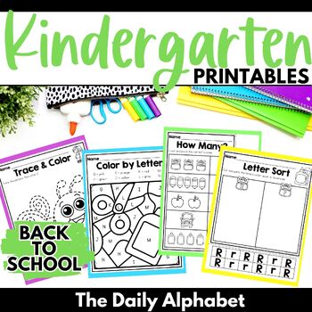 Back to School Kindergarten Literacy & Math Activities Printables