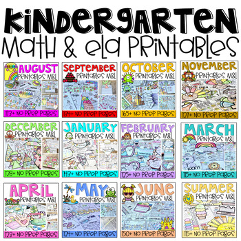 Preview of Kindergarten Math and Literacy Printables and Worksheets Bundle Back to School