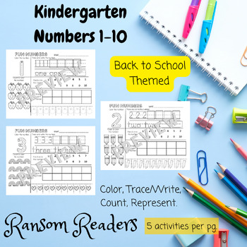 Preview of Back to School Kindergarten Numbers 1-10 Worksheets