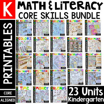 Preview of Kindergarten Year Long Math and Literacy Worksheets Printables Bundle