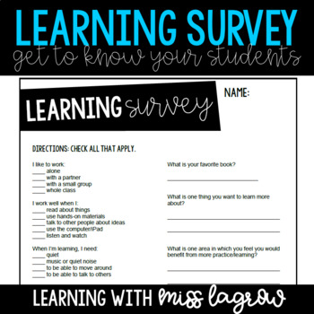 Back to School Learning Preference Survey for Students | TPT