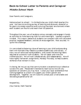 Preview of Back-to-School Letter to Parents-Math