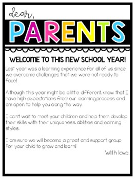 Preview of Back to School - Letter to Parents & Students