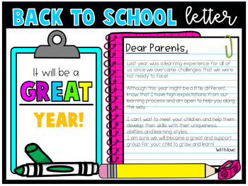 Preview of Back to School Letter to Parents and Students