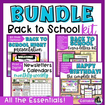 Preview of Back to School Letters Forms Meet the Teacher Slides Birthdays Editable Bundle