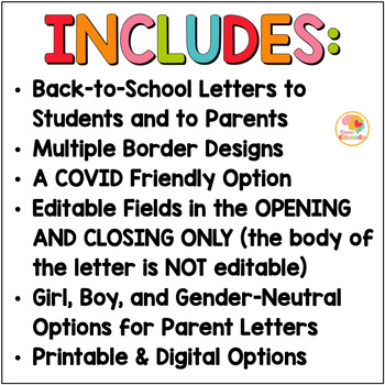 Welcome Back To School Letters Editable Distance Learning W Covid Option