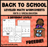 Back to School Leveled Math Worksheets for Special Educati