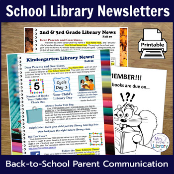 Preview of Back to School Library Newsletters & Parent Communication